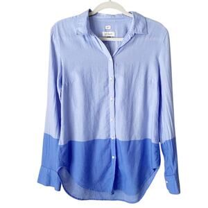 LOFT | The Softened Shirt Long Sleeve Button Down Colorblock Two Tone Blue Small